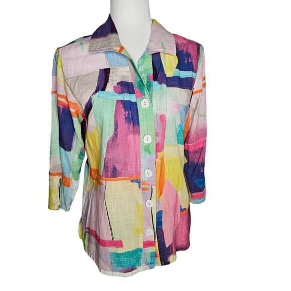Parsley & Sage Multicolor Fun Artsy Paint Strokes Button-Down Cotton Shirt Mediu - Picture 1 of 8